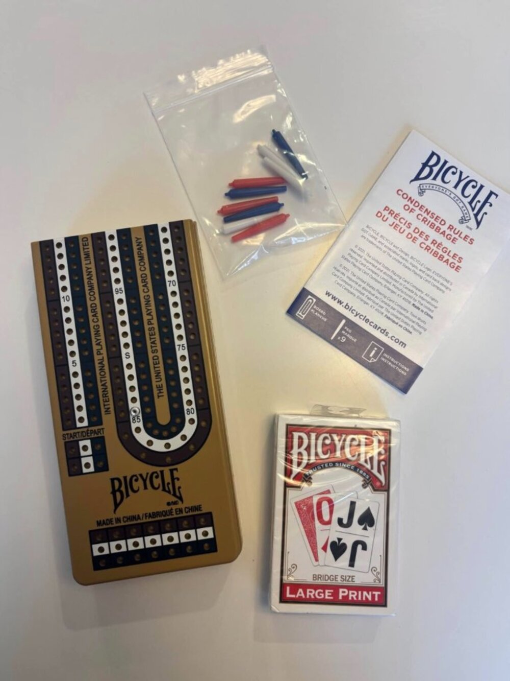 NEW Bicycle Travel Folding Cribbage Board and Bicycle Large Print Playing Cards